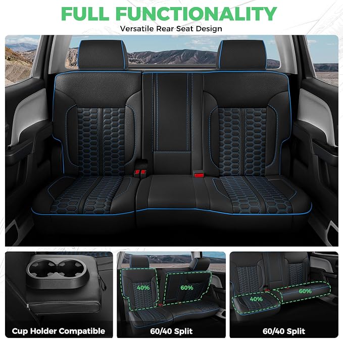 Custom Seat Covers for 2014-2018 Silverado/Sierra 1500 Crew Cab | Fits 2500/3500HD 2015-2019, Jump Seat Cover(armrest storage only), Faux leather, Waterproof, Scratch-resistant, Easy-clean