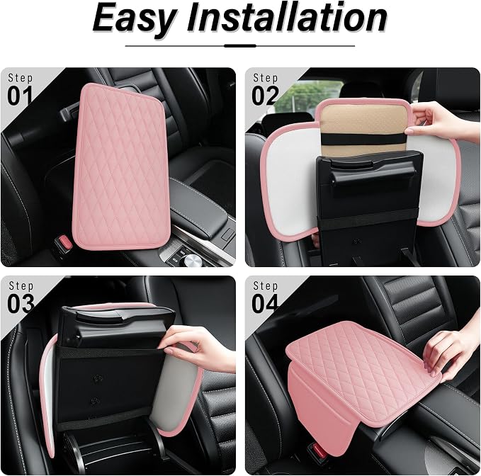 Amiss Car Center Console Cover, Upgraded Leather Car Armrest Cushion with 2 Storage Pockets, Universal Waterproof Cushion Pad, Non-Slip Car Interior Accessories, Fits Most Sedans SUVs Trucks (Pink)