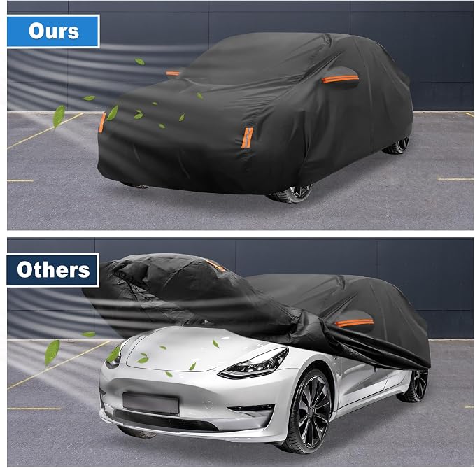 ACROPIX Car Cover Waterproof All Weather Full Exterior Cover Rain Hail Sun Protector Car Cover Black Fit for Tesla Model 3 2017-2024 with Door Zipper - Pack of 1