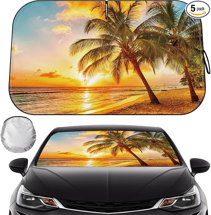 Car Windshield Sun Shade - Reflector Sunshade Offers Ultimate Protection for Car Interior, Cool Reflective Sun Blocker Fits Small Sedans, Mini SUVs