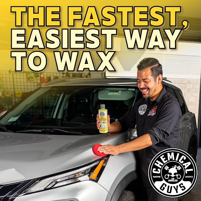 Chemical Guys, Butter Wet Wax, Deep Wet Shine Liquid Car Wax, Banana, 16 oz | Spreadable liquid wax adds a deep wet gloss on any paint color, wipes on and off easily, sweet banana scent