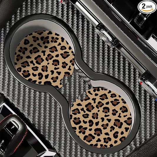 WOCOCN Cute Cup Holder Coasters for Your Car with Fingertip Grip, Auto Accessories for Women & Men,Pack of 2 (Dark Brown)