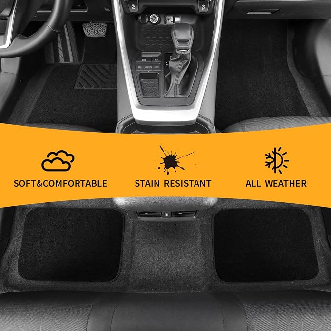 EKR All-Weather Universal Floor Mats,Thick Anti-Slip Car Carpet(Black) | 0.5 in-Thick Anti-Slip Automotive Floor Mat with Driver Heel Pad Fit for SUV/Vans/Sedans/Trucks,Black 4pcs Full set