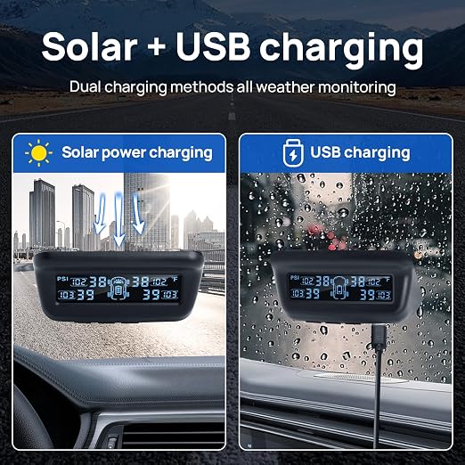 Masoll Tire Pressure Monitoring System, RV/Trailer TPMS with Solar Charging & Auto Calibration, M13 LCD Display tpms 4 sensors (0-99PSI)