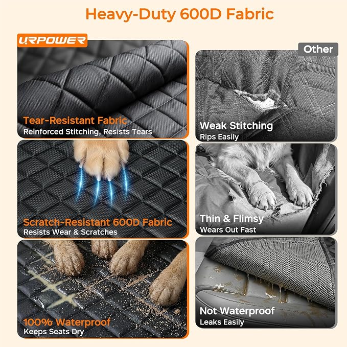 URPOWER Dog Car Seat Cover for Pets 100% Waterproof Seat Cover Hammock 600D Heavy Duty Scratch Proof Nonslip Durable Soft Back Seat Covers for Full Size Trucks