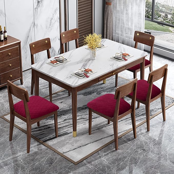 Genina Waterproof Seat Covers for Dining Room Chairs, Stretch Chair Covers Removable Washable Dinning Room Kitchen Chair Seat Cushion Slipcovers (Argyle-Wine Red, 6 PCS)