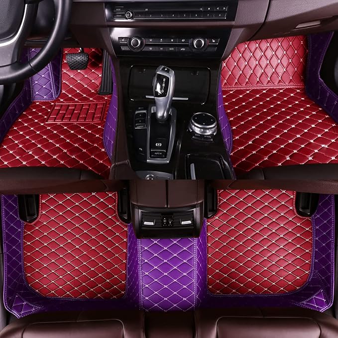 Custom Fit Car Floor Mats - Full Coverage Automotive Leather Floor Liners for Most Vehicles by MingyunSM (red & Purple)