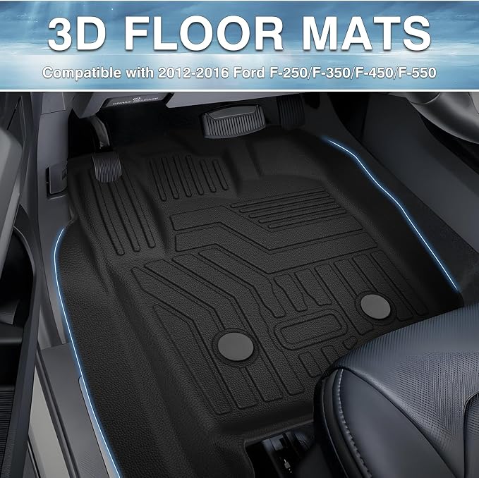 Mixsuper F250 Floor mats-Floor mat for Ford F250 F350 F450 Super Duty Crew Cab 2012-2016,All Weather TPE Rubber Floor Liners Protection for F350 Accessories,2 Row Anti-Slip Car Mats, Black