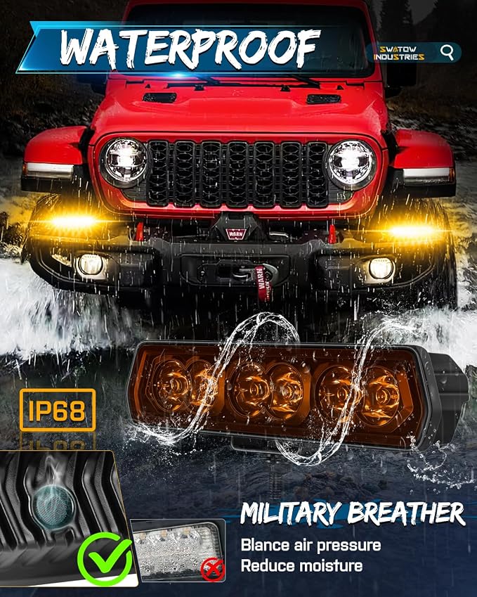 6 Inch Light Bar Amber, SWATOW INDUSTRIES 6" CREE LED Pod Lights Spot LED Ditch Pods Auxiliary Work Lights Bumper Mount Fog Light for Wrangler F150 Toyota Ram Truck SUV UTV ATV Motorcycle