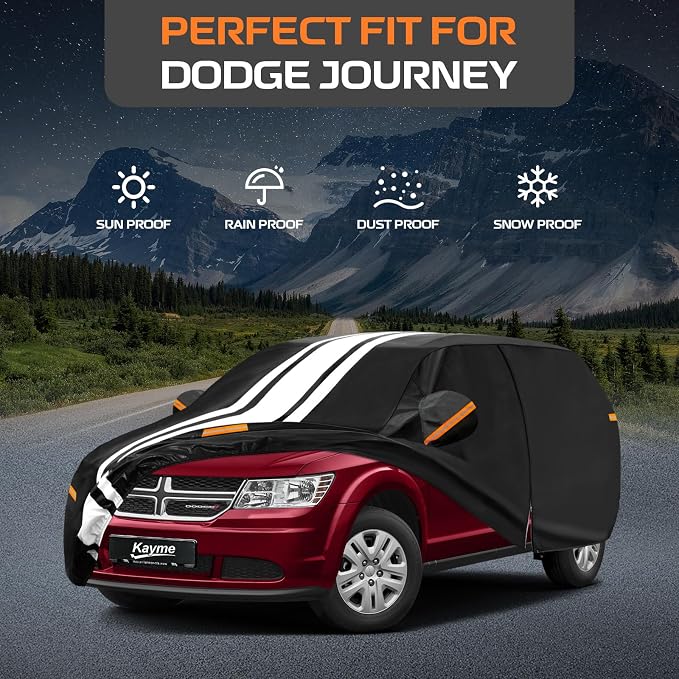 Kayme Heavy Duty Car Cover Custom Fit for Dodge Journey (2008-2021) Waterproof All Weather for Automobiles, Gift with Tape/Towel, Outdoor Full Exterior Cover Rain Snow Sun UV Protection.