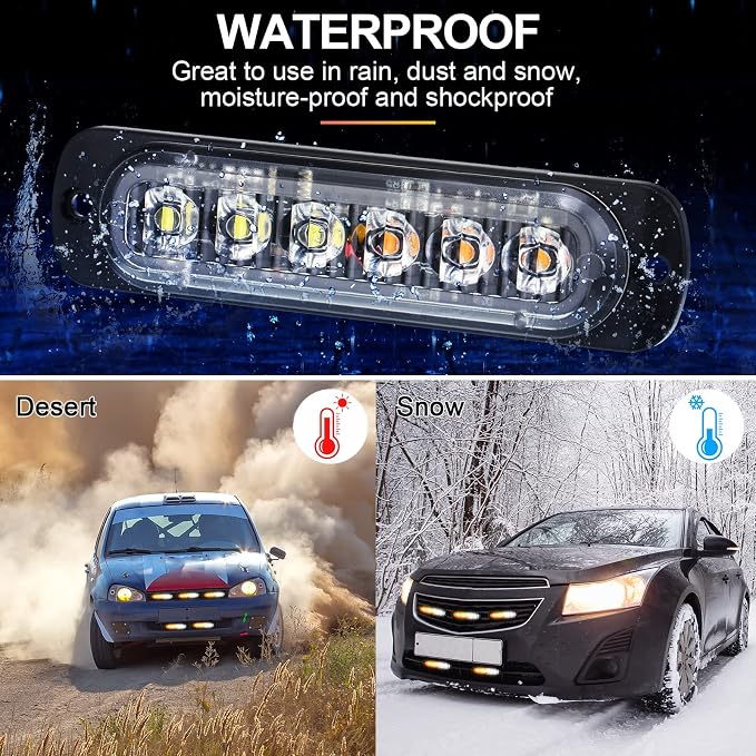 20 Pack LED Emergency Strobe Lights 6 LED Amber White Surface Mount Flashing Lights Warning Emergency Flashing Lights Construction Caution Lights for Truck Off Road Car Firefighter Vehicles ATV SUV