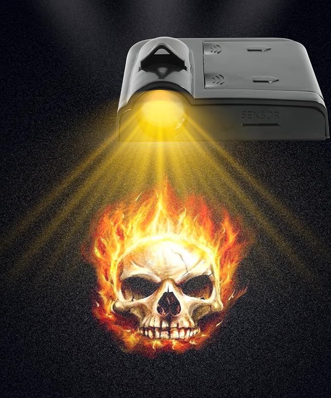 2Pcs Car Door LED Logo Projector Lights, Universal Holeless Magnet Sensor Ghost Shadow Welcome Lamp (Fire Skull)