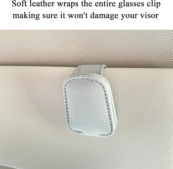 Shering Sunglasses Holders for Car Sun Visor, 2pack Magnetic Leather Glasses Eyeglass Hanger Clip for Car, Ticket Business Card Clip Eyeglasses Mount Car Visor Accessories (Grey)