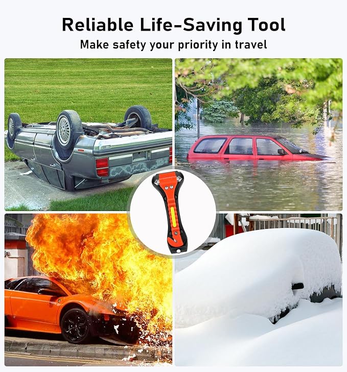 Car Safety Hammer 10 Pack, Car Emergency Escape Tool Car Window Glass Breaker and Seat Belt Cutter with Light Reflective Tape for Family Rescue, Life Saving Survival Kit
