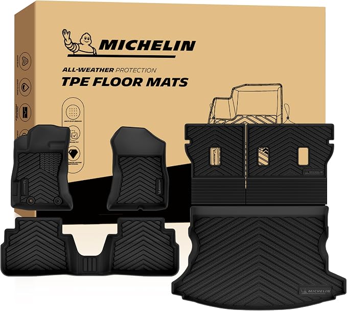 Michelin Vehicle Mats for 2018-2023 Subaru Crosstrek/2017-2023 Impreza | Not Fit Hybrid/Sedan, Custom Fit All-Weather TPE Floor&Trunk/Backrest Mat, 1st & 2nd Row & Cargo Liner Accessories, 6PCS