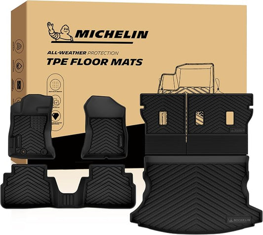 Michelin Vehicle Mats for 2018-2023 Subaru Crosstrek/2017-2023 Impreza | Not Fit Hybrid/Sedan, Custom Fit All-Weather TPE Floor&Trunk/Backrest Mat, 1st & 2nd Row & Cargo Liner Accessories, 6PCS