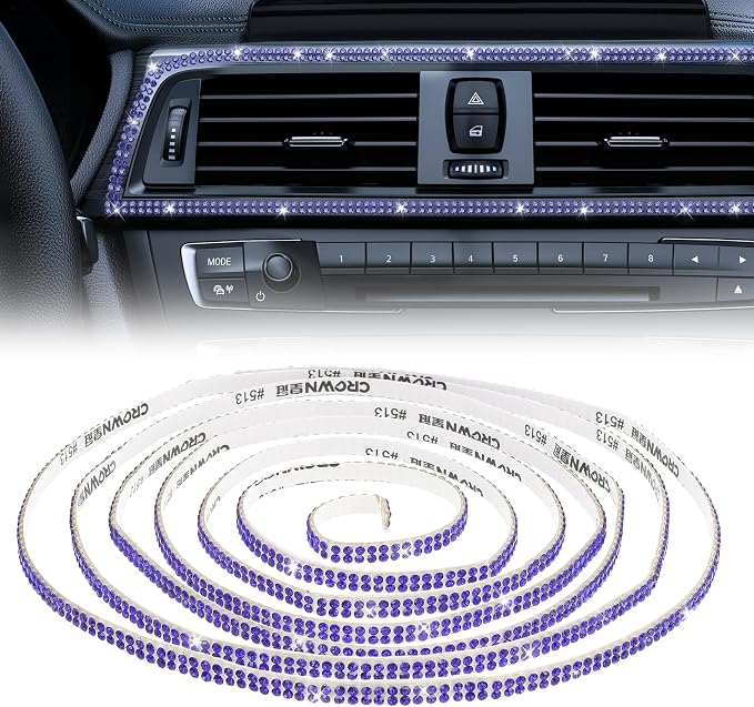 16.4Ft Bling Car Trim Self Adhesive Bling Rhinestone Car Accessories for Women Glitter Crystal Rhinestone Cars Interior Exterior Accessories Sticker DIY Cars Dashboard Diamond Decor for Women (Pink)