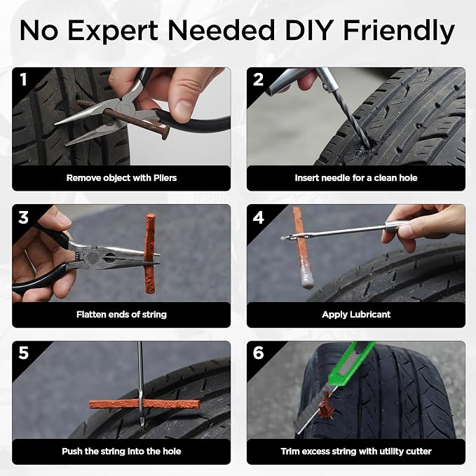 Tire Plug Kit 86 Piece - Universal Heavy Duty Flat Tire Repair Tool Kit - Fix for Car, Truck, Motorcycle, ATV, RV, Jeep & More - All in One Puncture Repair Kit