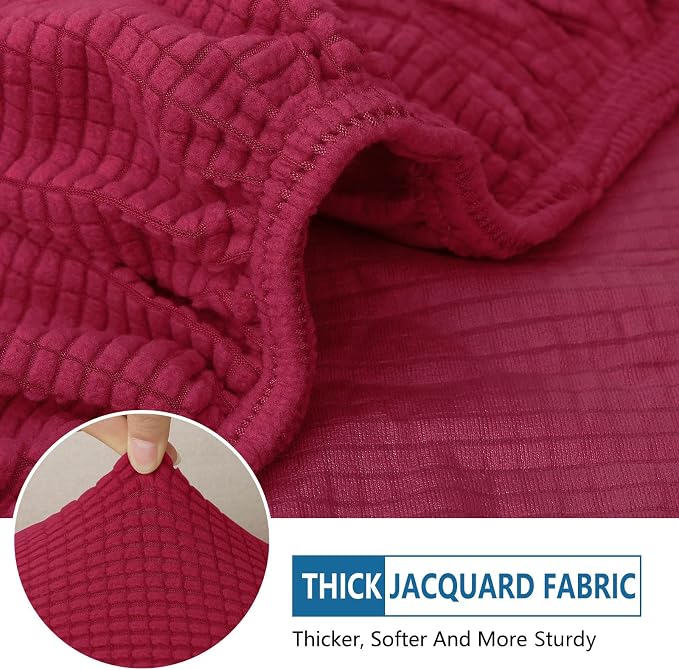 hyha Waterproof Couch Cushion Covers for Pets, Non Slip Sofa Seat Cover for Dogs Washable, Soft Thick Stretch Jacquard Fabric, Sofa Slipcovers with Elastic Bottom (3 Pieces, Wine Red)