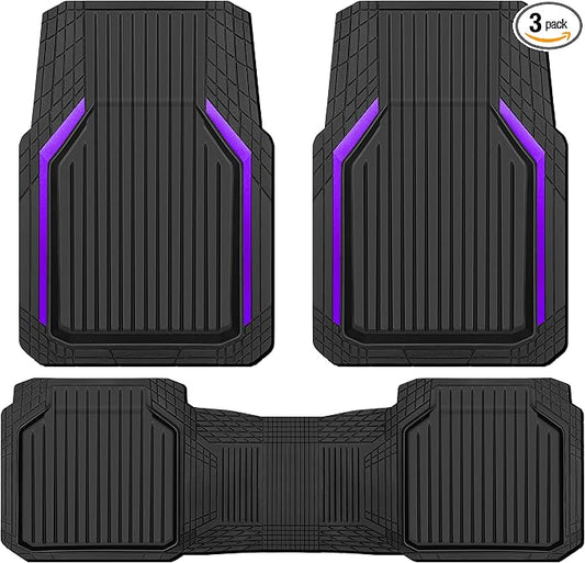 CAR PASS Heavy Duty Rubber Floor Mats for Car, Waterproof Liner Deep Dish Car Mats Full Sets, Universal Trim to Fit for SUV Truck Sedans Vans, All Weather Automotive Floor Mats 3pcs, Black Purple