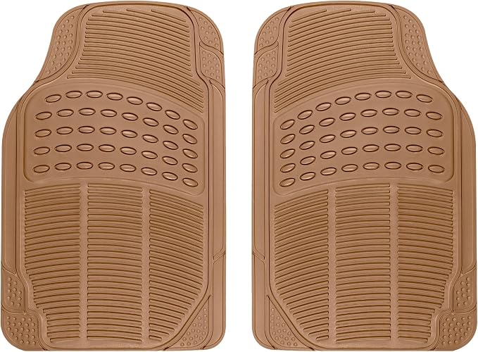 BDK ProLiner Floor Mats for Cars Trucks SUV, 2-Piece All-Weather Car Mats with Universal Fit Design, Durable Car Floor Mats with Capture Ridges, Waterproof Rubber Floor Mats for Cars (Beige)