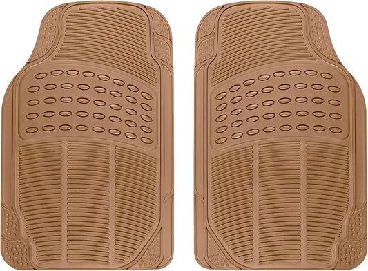 BDK ProLiner Floor Mats for Cars Trucks SUV, 2-Piece All-Weather Car Mats with Universal Fit Design, Durable Car Floor Mats with Capture Ridges, Waterproof Rubber Floor Mats for Cars (Beige)