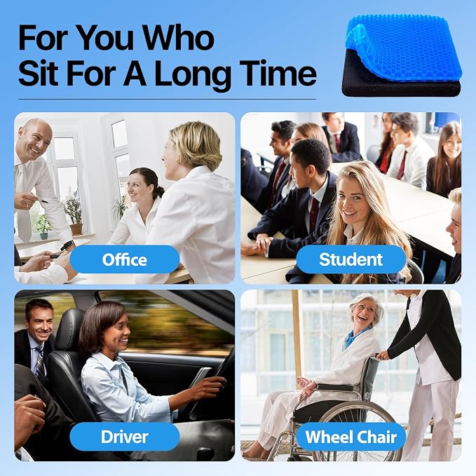 OMCOZY Gel Seat Cushion, Cooling Cushion (Super Large & Thick), Breathable Honeycomb Design Absorbs Pressure Points Seat Cushion, Gel Cushion for Office Chair, Home Car seat Cushion for Wheelchair