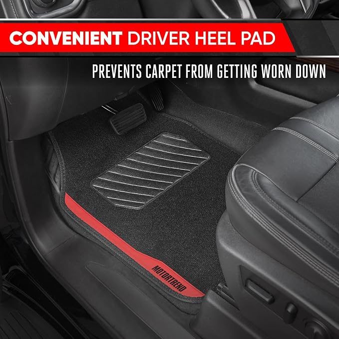 Motor Trend SpeedSeries Carpet Car Floor Mats Set - Versatile Fit for Cars, Trucks, SUVs, Vans Red Trim Racing Design Car Mat Full Set Tapetes para Carro - Set of 4, Black & Red Car Carpet Mats