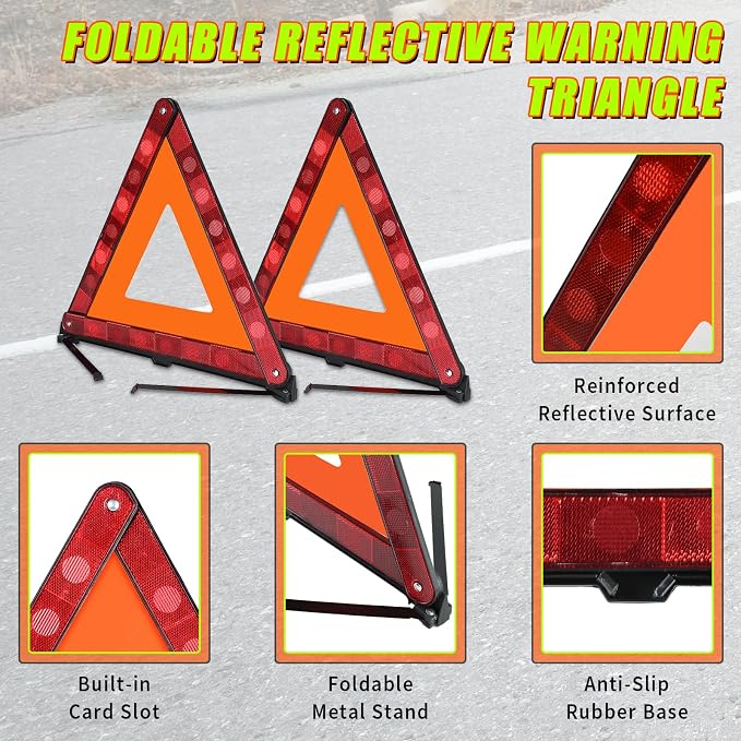 Warning Triangles Safety Triangle Emergency Kit Foldable Reflective Triangles with Base Roadside Triangle Kit with Reflective Warning Vest