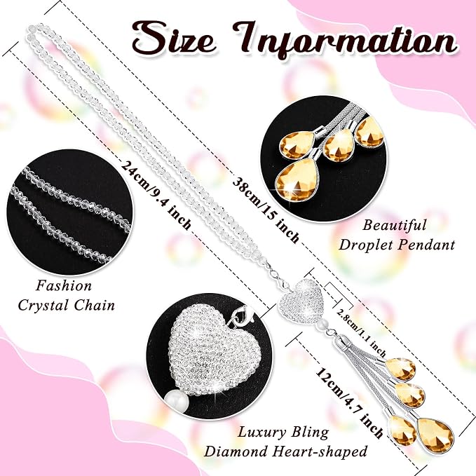 Frienda Bling Car Rear View Mirror Accessories for Women Gift Cute Heart Crystal Hanging Charm Diamond Decoration Lucky Interior Ornament Pendant(9.8 Inch,Champaign Gold)