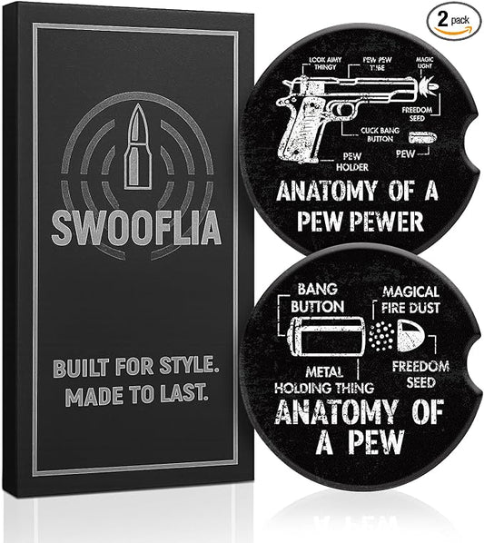 Swooflia Car Coasters for Men - Anatomy of A Pew Ceramic Car Cupholder Coaster Cool Absorbent Mat Coaster with Cork Base 2 Pack Automotive Cup Holder Accessories New Driver Gifts
