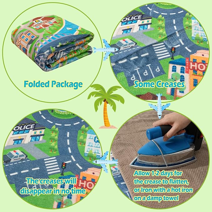 Car Rug Play Mat, Road Traffic Playmat 4'x5' | Non-Slip Machine Washable Town City Race Track Carpet for Learn and Have Fun Classroom Rugs 4'x5'/ 48" x60