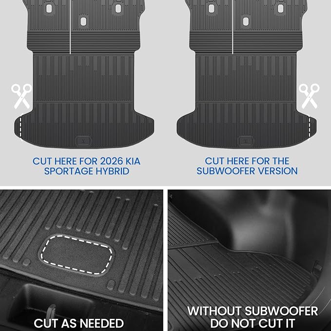 Floor Mats for Kia Sportage Hybrid 2026 2025 2024 2023(Not Fit PHEV & Gas), All Weather TPE Trunk Mat Cargo Liner with Backrest Mats & Door Sill Guards Car Mat Accessories