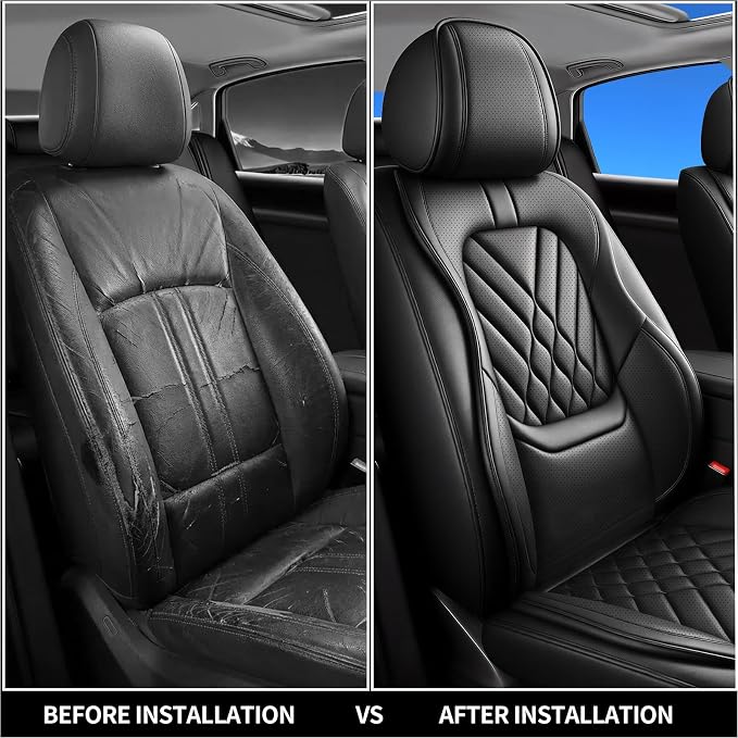 Fit Versa Car Seat Covers Compatible with Nissan Versa 2009-2025 2026-Premium Leather,Waterproof,Breathable,Airbag Compatible &All-Weather Seat Cushion Protecto(Full Set,Black)