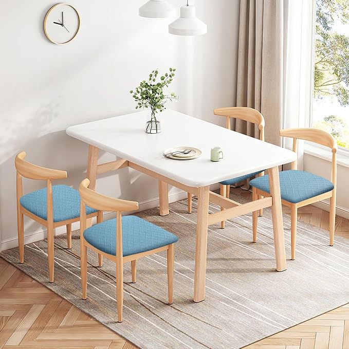 Fuloon Stretch Chair Seat Covers 4 PCS, Removable Washable Dining Chair Covers Anti-Dust Dining Room Seat Cushion Slipcovers (4, Lake Blue)