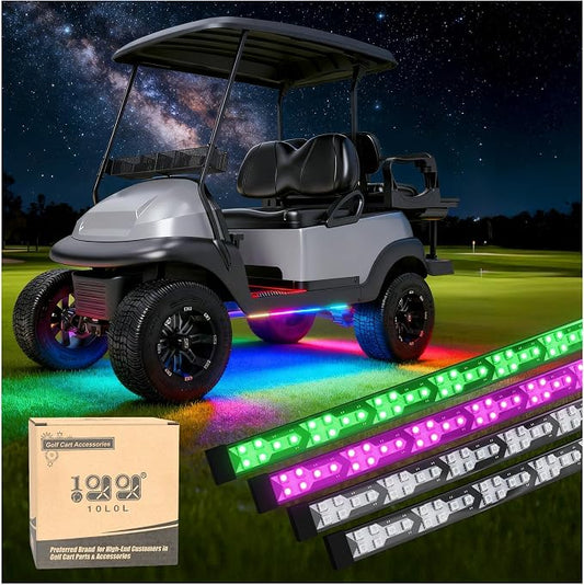 10L0L 4PCS Golf Cart Underbody Light Kit, Underglow LED Strip for EZGO Club Car Yamaha, 24 Modes Multicolor RGB Music Sync Waterproof, Canopy Lights Optional (4 Pack(Underbody-Fishbone))