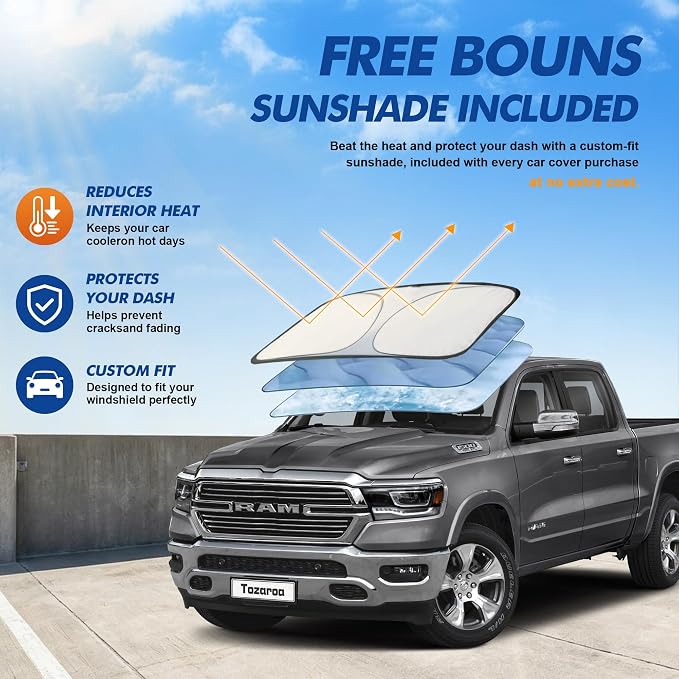 Truck Cover Waterproof All-Weather,Outdoor Pickup Covers(Length 229-246 inch) with Windshield Sun Shade Universal Fit Tacoma, Tundra, F-150, RAM 1500 etc,Size T5 (See Size Chart)