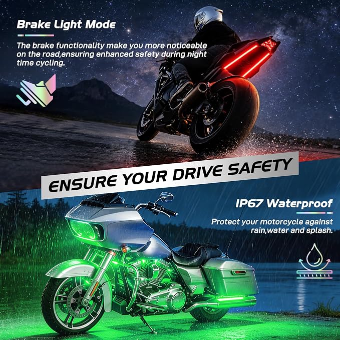 Nilight 8PCS Motorcycle RGB Led Light Kit Waterproof Multi Color Atmosphere Neon Accent APP and Remote Control Underbody Strips for Harley Davidson Honda Kawasaki Suzuki