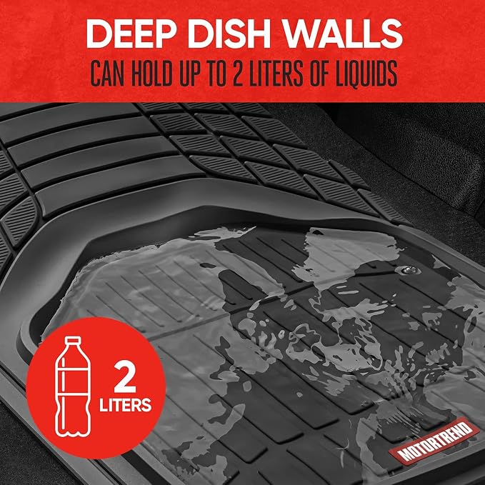 Motor Trend 943-BK FlexTough Defender Car Floor Mats -Next Generation Deep Dish Heavy Duty Contour Liners for Car SUV Truck & Van-All Weather Protection, Trim to Fit Most Vehicles Black