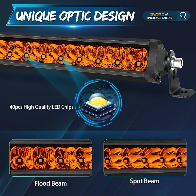 40 Inch Light Bar Amber 40 Inch Slim LED Light Bar Spot Flood Offorad Driving Lights Roof Mount Roof Rack Lights for UTV Polaris RZR Can-am x3 SxS Wrangler Truck Pickup SUV