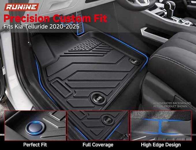Floor Mats for Kia Telluride 2020-2025(7/8 Seat), All Weather Protection Custom Floor Mats Trunk Cargo and Car Windshield Cover Set for Kia Telluride Accessories,Car Floor Liners Set,5packs.
