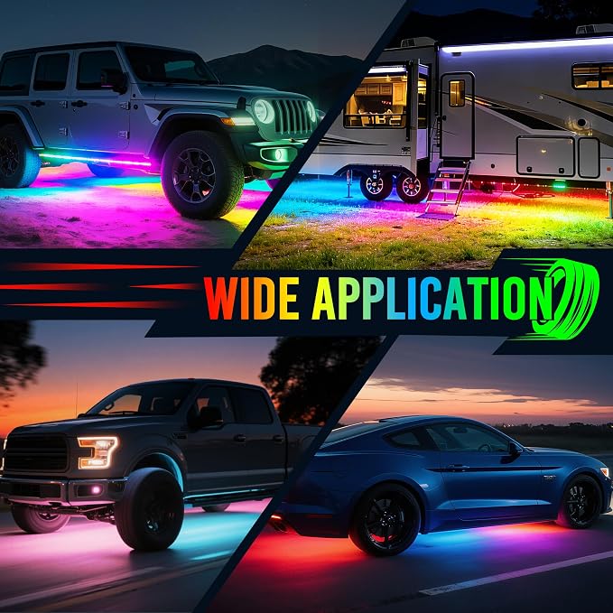 MICTUNING N8 RGB+IC Aluminum LED Car Underglow Light Kit, Two LED Strip 18 Inch, Can be Expanded