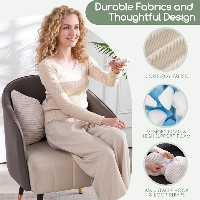 HIGOGOGO Lumbar Support Pillow for Recliner Chair, Bow Knot Shaped Back Support Cushion, Striped Corduroy Soft Decorative Lumbar Pillow for Office Chair, Sofa, Car, Bed, Living Room - Beige