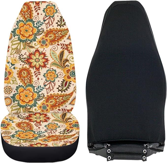 Fall Boho Mandala Front Car Seat Covers Thanksgiving Decorative Driver Seat Cover Full Wrapping Edge Automotive Seat Cushion Covers Car Interior Accessories Compatible with SUV,Sedan