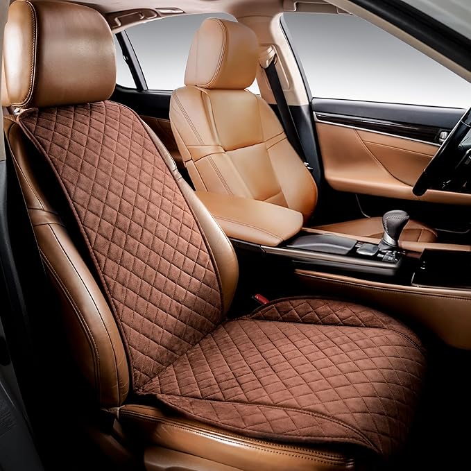 IVICY Faux Suede Front Car Seat Cover – Non-Slip Bucket Seat Protector for Most Cars, SUVs, Vans & Trucks – 1 Seat Cover, Machine Washable, Side-Airbag Friendly, Brown
