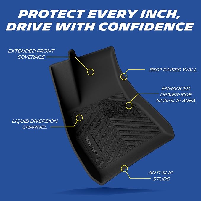 Michelin Vehicle Mats, Premier Series All-Weather TPE Custom Fit Liner for 2017-2023 Tesla Model 3 Floor Mats (3 Piece)