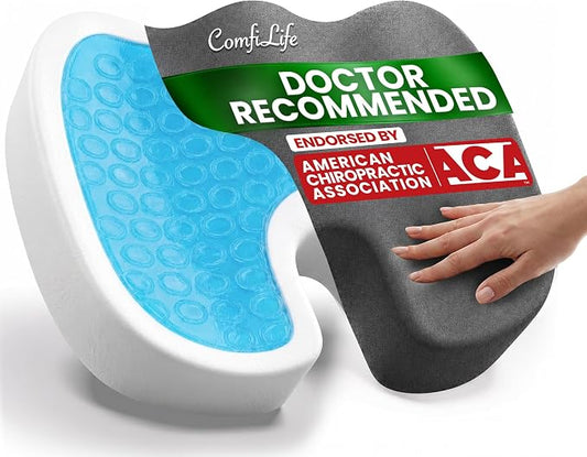 ComfiLife Premium Gel & Memory Foam Seat Cushion – Doctor Recommended Office Chair Cushion, Car Seat Cushion – Chair Cushions for Back & Sciatica Pain Relief – Seat Cushions for Office Desk (Charcoal)