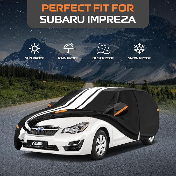 Kayme Heavy Duty Car Cover Custom Fit for Subaru Impreza Hatchback (1992-2026) Waterproof All Weather for Automobiles, Gift with Tape/Towel, Outdoor Full Exterior Cover Rain Snow Sun UV Protection.