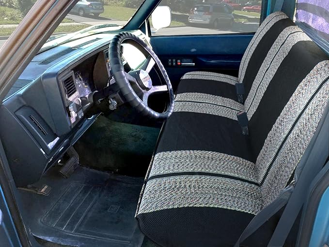 Leader Accessories Saddle Blanket Full Size Truck Bench Seat Cover,Black | Solid Bench Seat Cover for Pickup SUVs, Heavy-Duty Woven Fabric Protect Dirt, Stains, Universal Fits Ford, Chevrolet, Dodge