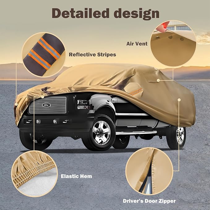 Car Cover Waterproof All Weather Compatible with F250/f350 1999-2024, Outdoor Heavy Duty Anti-UV Car Covers Rain Sun Snow Protection with Zipper and Windproof Buckle